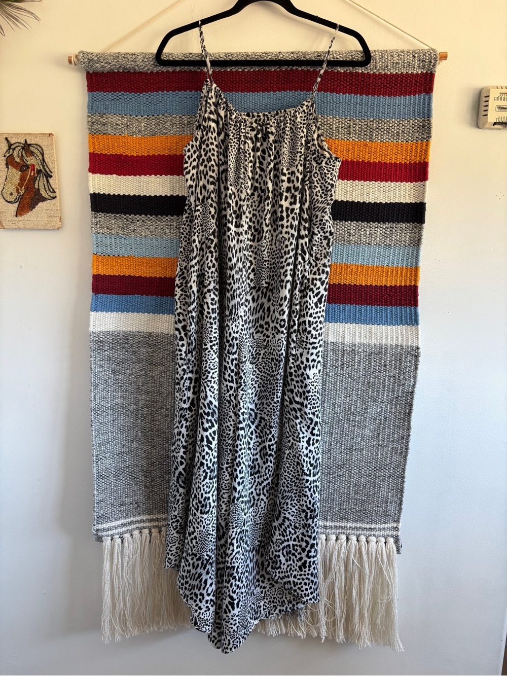 Anthropologie Black and White Leopard Wide-Leg Jumpsuit